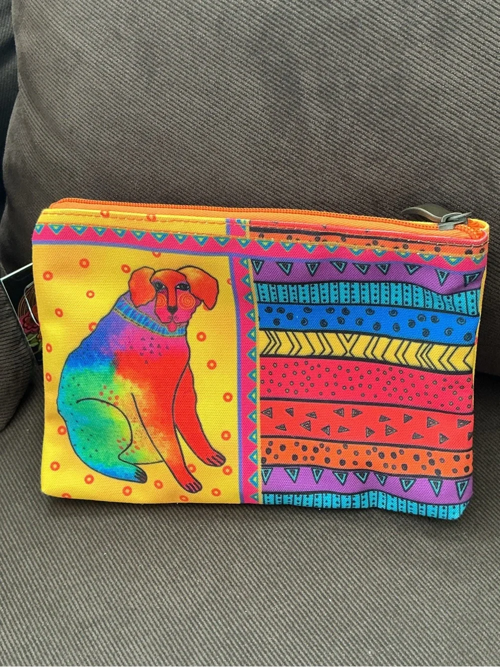Laurel Burch Classic Dogs Colorful Rainbow Zip Cosmetics Bag